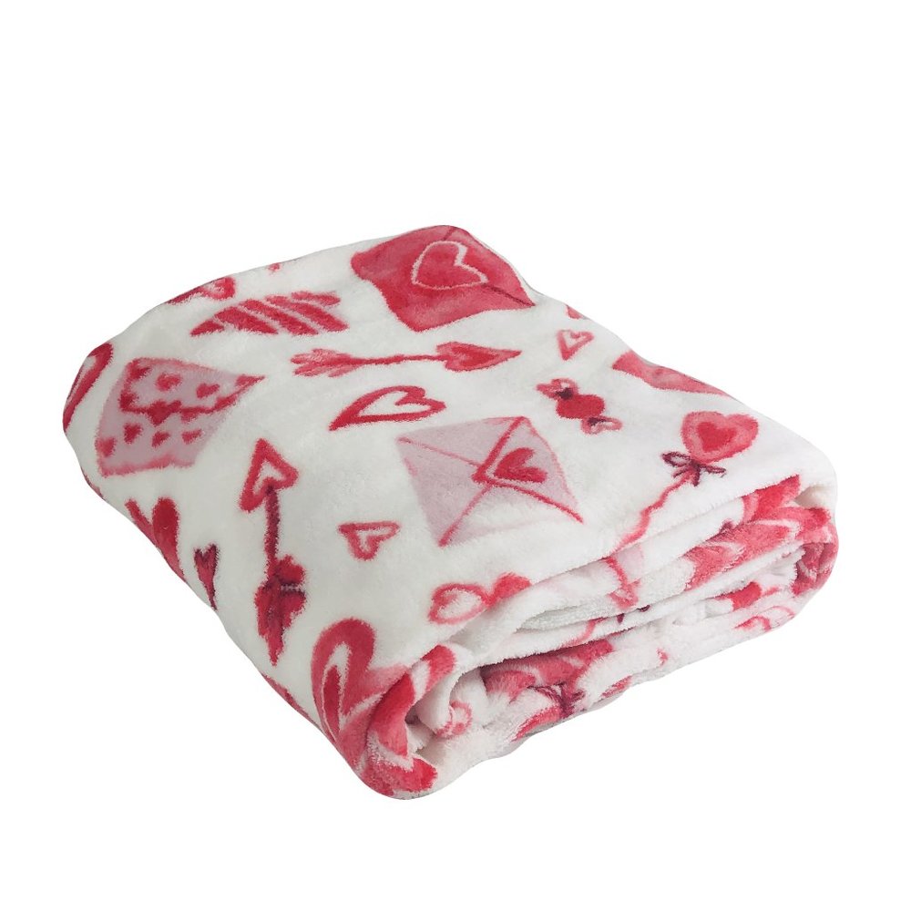 Valentine's Day Decorative Plush Throw Blanket Hearts Valentines Letters New